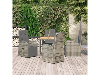 Ensemble à manger de jardin 5 pcs coussins gris résine tressée ZSJM33174