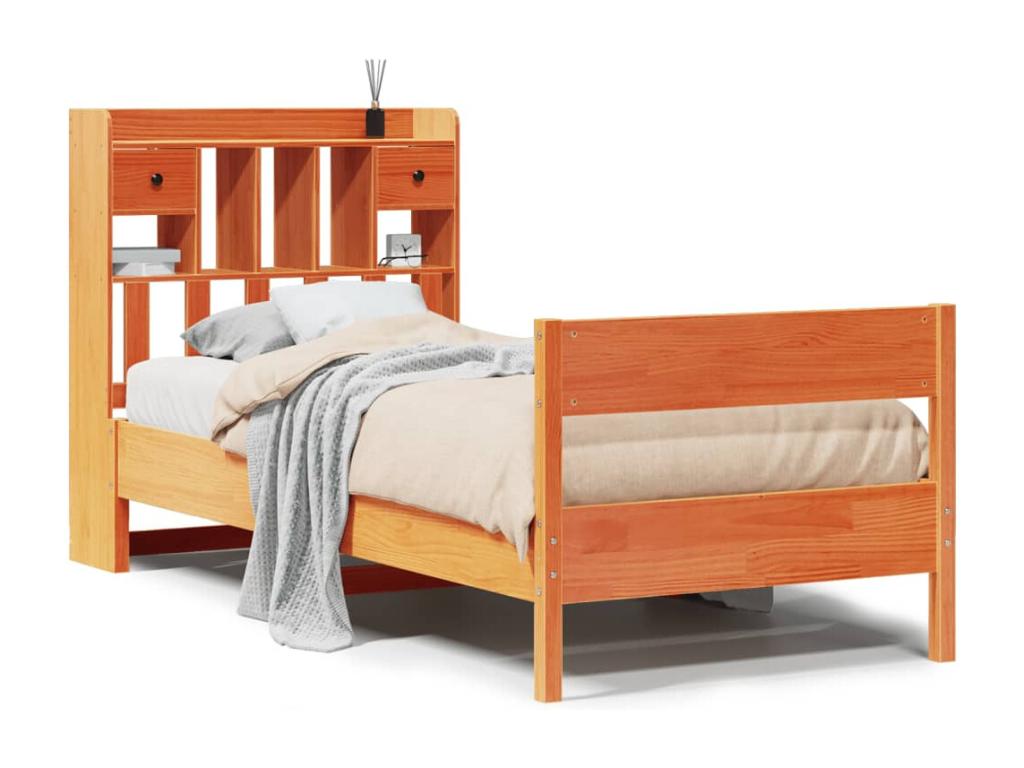 Lit bibliothèque sans matelas cire marron 90x200 cm pin massif APGL38779