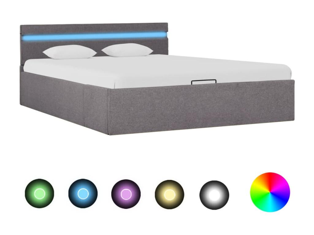 Cadre de lit à stockage hydraulique et LED Dekonao 140x200 cm XXSM96685