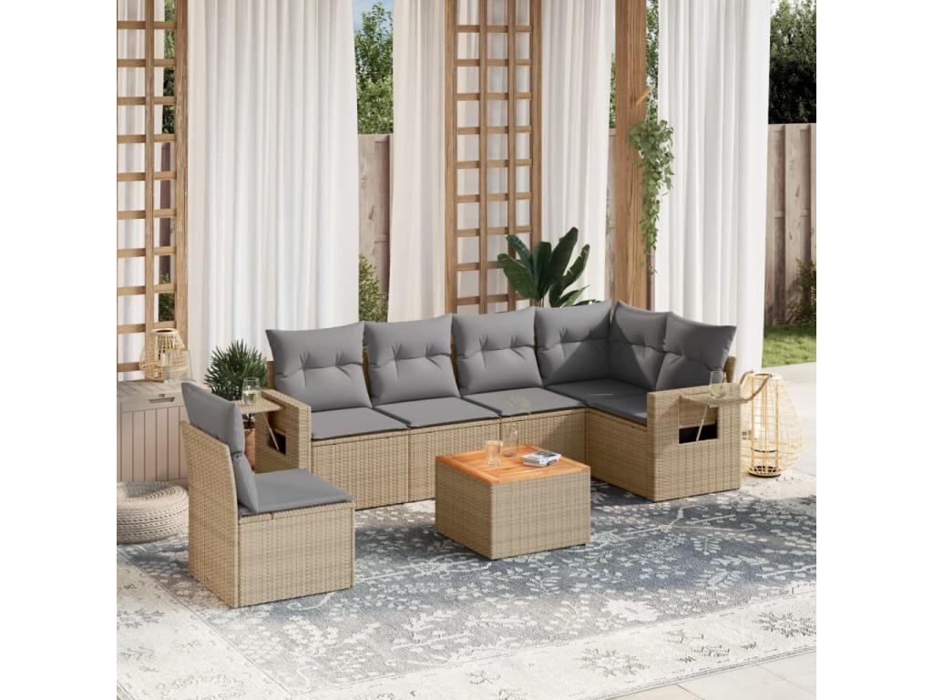 Salon de jardin avec coussins 7pcs méNobellea beige résine tressée LOPJ74410
