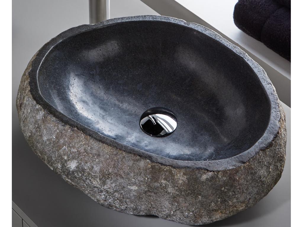 Vasque à poser / lavabo en pierre naturelle coloris Gris - Longueur 45 x Hauteur 15 x Profondeur 40 cm ZNYJ00980