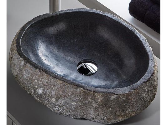 Vasque à poser / lavabo en pierre naturelle coloris Gris - Longueur 45 x Hauteur 15 x Profondeur 40 cm ZNYJ00980