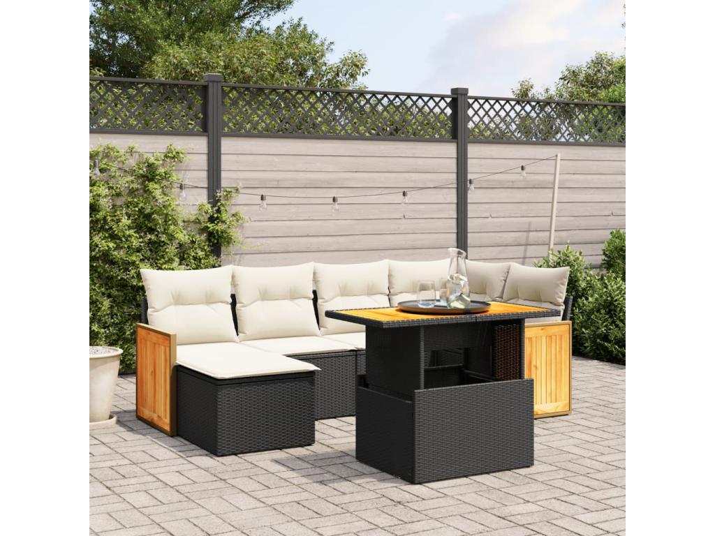 Salon de jardin 7 pcs avec coussins noir résine tressée FODO35257