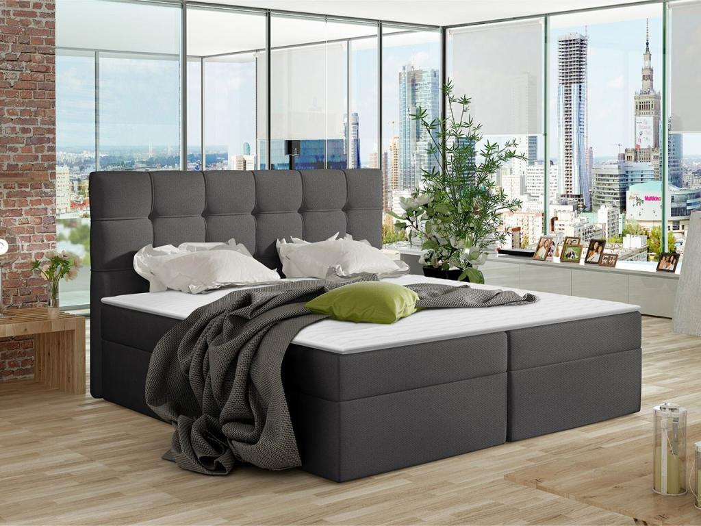 Lit continental Dekonao 195 Double Continental Gris 180x200 Tapisserie 186x206cm WMSA14608