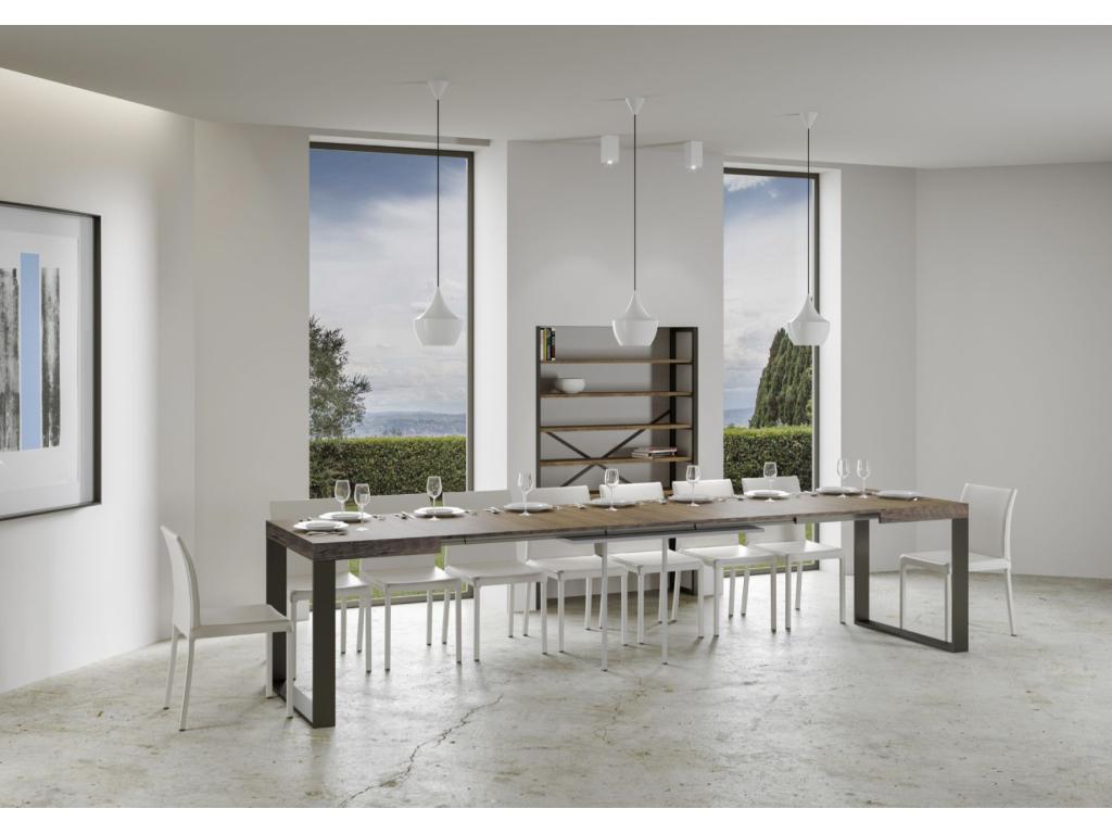 Table à manger extensible Dekonao-Couleur Marron-Pied et support sur Dekonao-2 rallonges fines-Largeur extensible 130 à 234cm UOVX89368