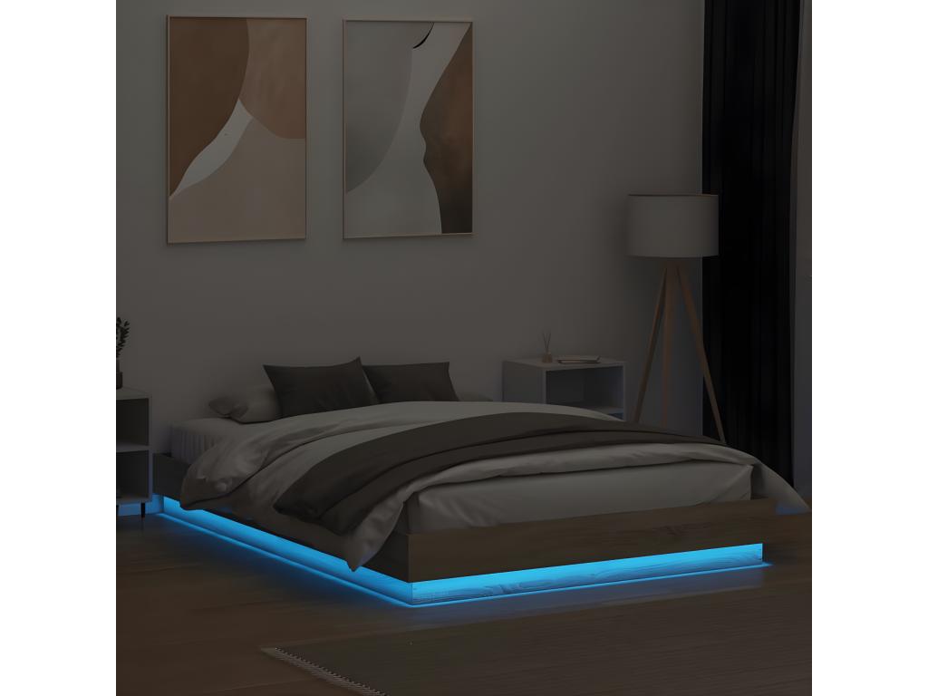 Cadre de lit avec LED sans matelas chêne Nobellea 150x200 cm HTTC76041