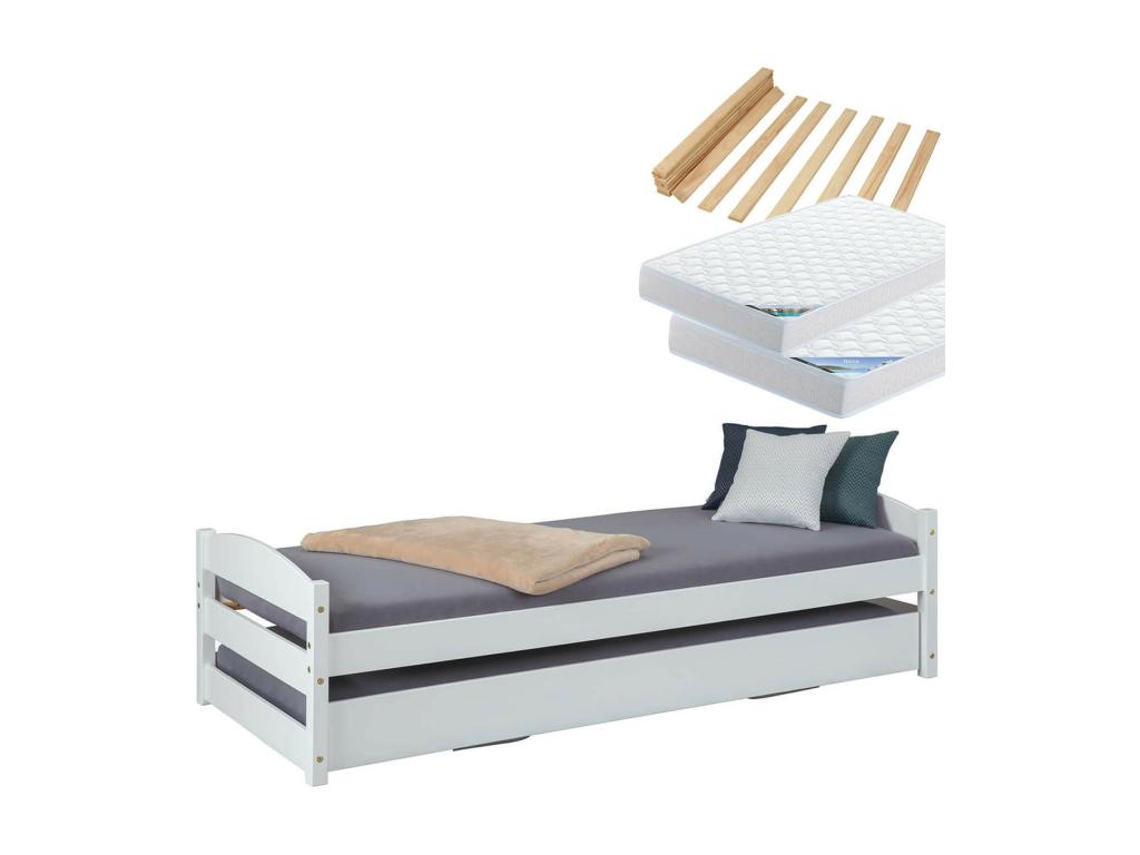 Nobellea - Pack Lit Gigogne 90x200cm Blanc Matelas Nobellea Matelas Chypre TDTQ77946