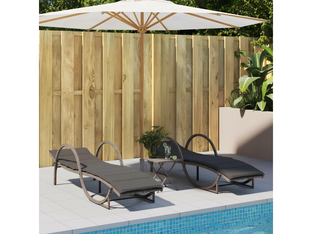 Chaises longues lot de 2 avec table gris résine tressée JOXO77282