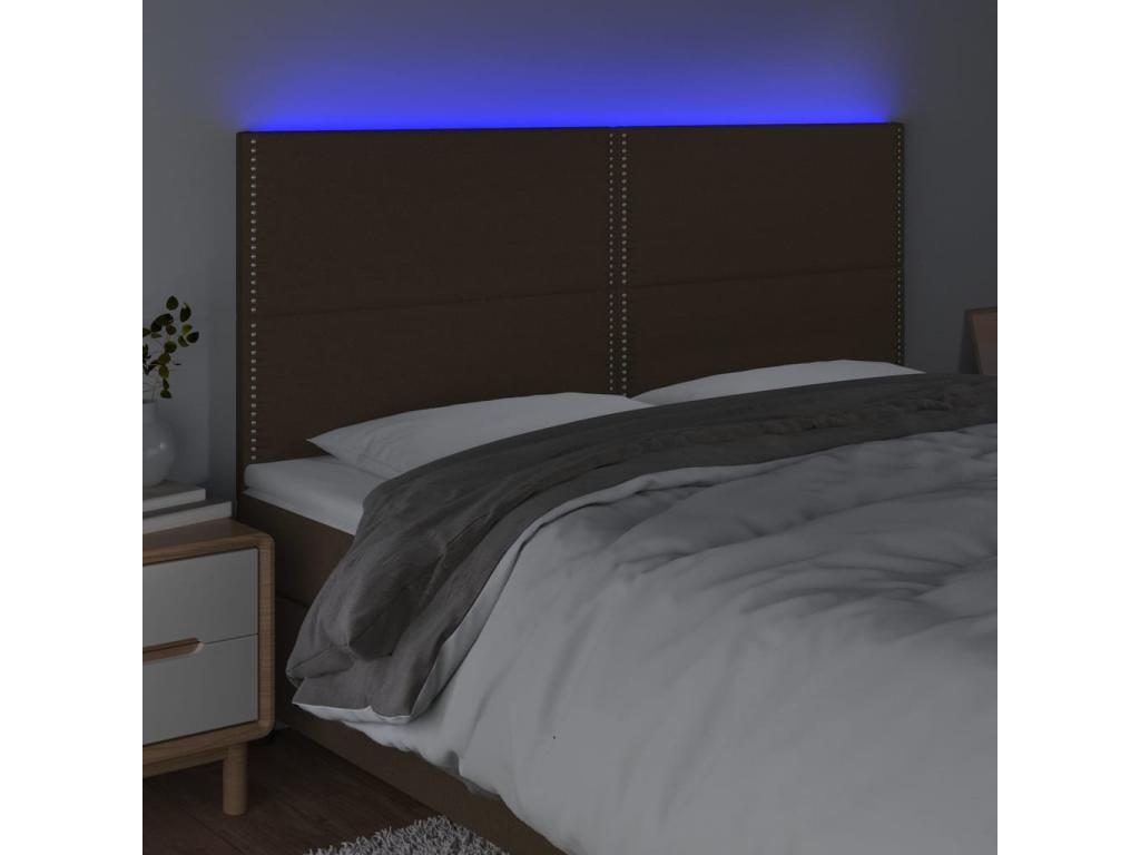 Tête de lit à LED Marron foncé 200x5x118/128 cm Tissu IZMA28516