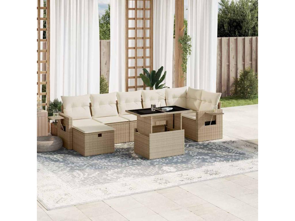 Salon de jardin avec coussins 8 pièces beige résine tressée ZEYE28166