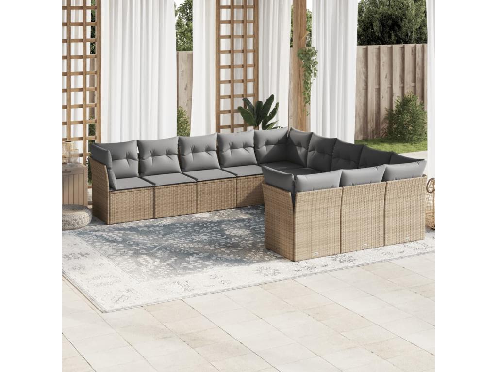 Salon de jardin 11 pièces avec coussins beige résine tressée RSKP84356