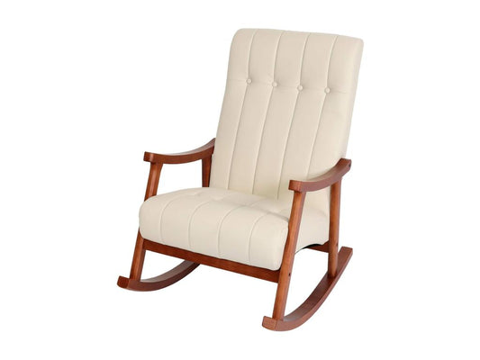 Fauteuil à bascule Dekonao-K10 Similicuir crème piétement aspect noyer NAEN03876