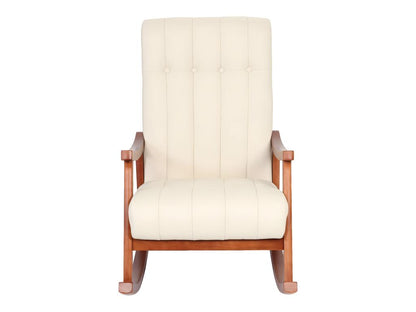 Fauteuil à bascule Dekonao-K10 Similicuir crème piétement aspect noyer NAEN03876