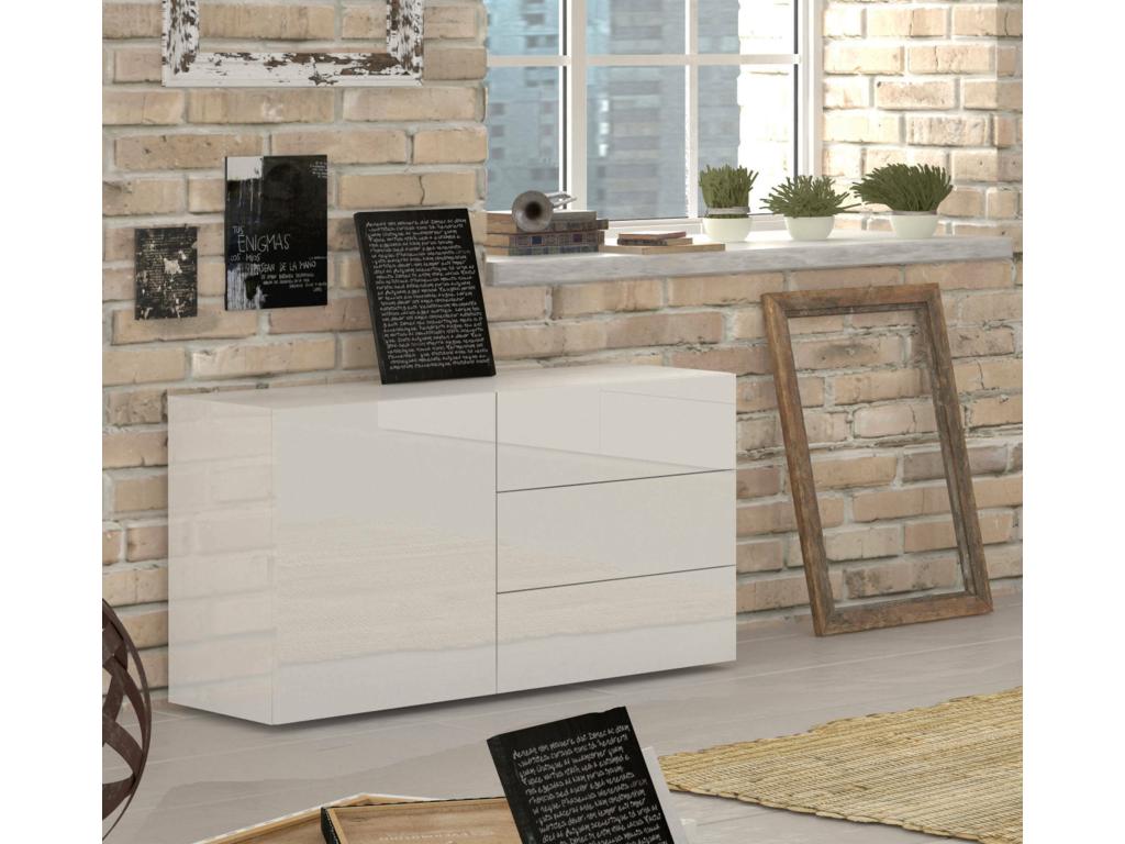 Buffet Nobellea Buffet de cuisine avec 1 porte et 3 tiroirs Buffet de salon Buffet de cuisine Made in Italy 110x40h35 cm Blanc brillant VGFG34024
