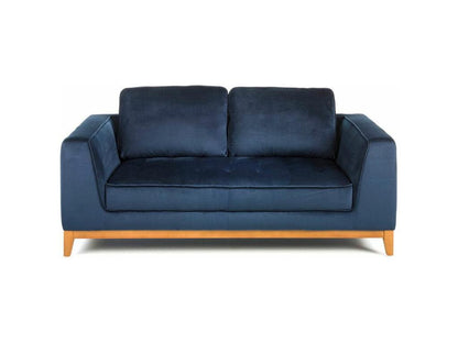 Canapé 2 places tissu bleu effet velours et bois de noyer Dekonao ROUV60892
