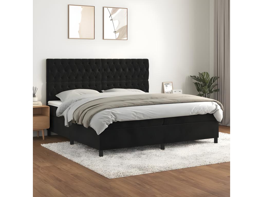 Lit à sommier tapissier et matelas Noir 200x200 Velours QEUF59223