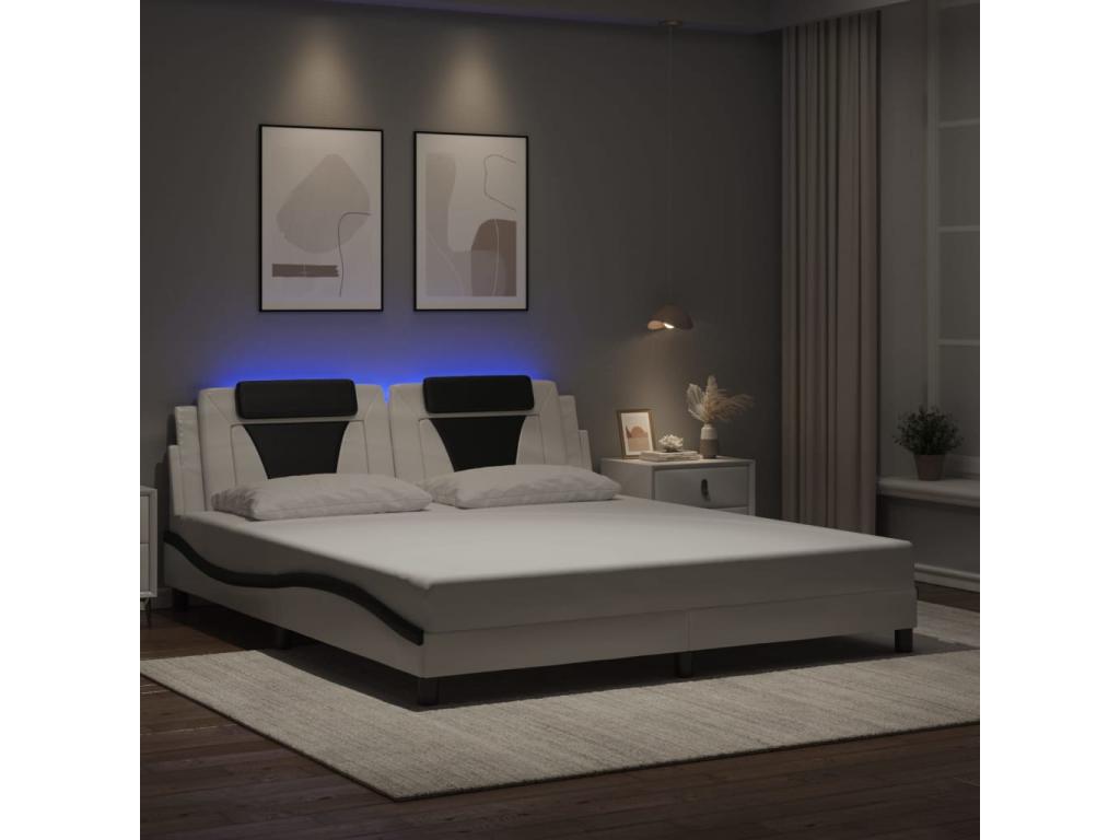 Cadre de lit avec Nobelleaères LED blanc noir 180x200 cm similicuir KSHW77116