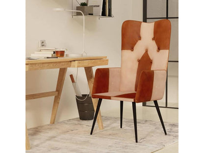 Chaise à oreilles Marron et crème Cuir véritable CZWM84104