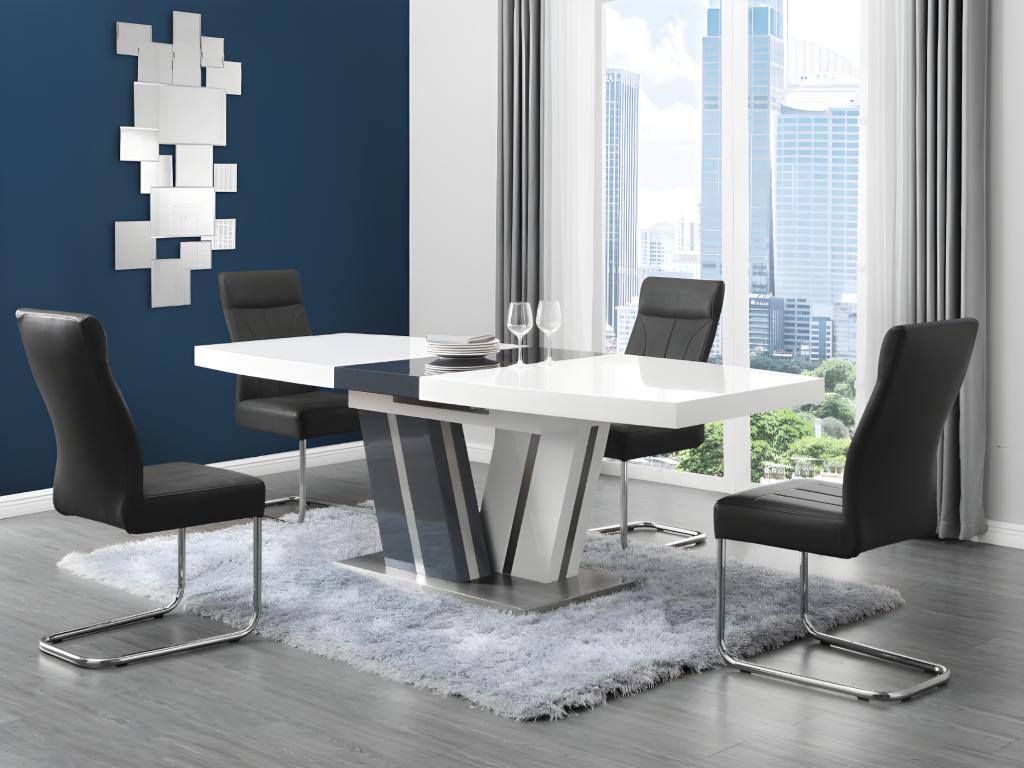 Table à manger extensible Dekonao II - 6 à 8 personnes - MDF laqué gris et blanc IAHE73693
