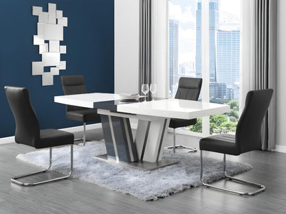Table à manger extensible Dekonao II - 6 à 8 personnes - MDF laqué gris et blanc IAHE73693