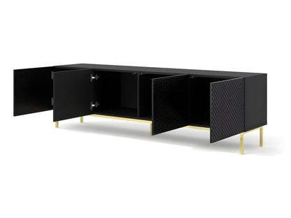 Meuble TV meuble Hi-fi sur pied Noir mat 200x42x58cm RAVI C DIAMANT Pied Cadré or MNNZ15987