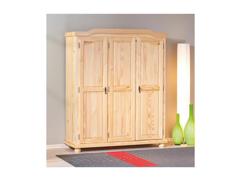 Dekonao - Armoire 3 Portes Penderie Bois Massif Naturel EPML77679