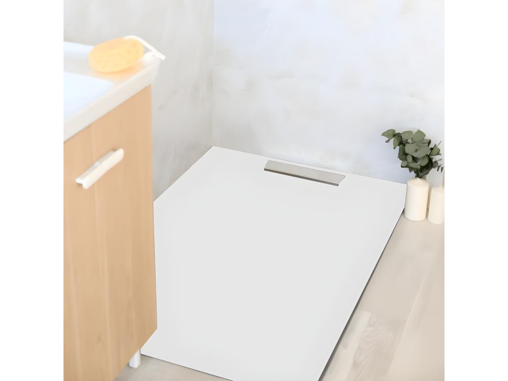 Receveur de douche 80x100cm extra plat Nobellea en résine surface ardoisée blanc HPXO71129
