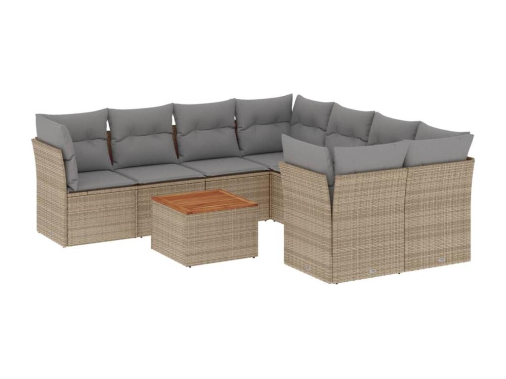 Salon de jardin avec coussins 9 pcs beige résine tressée YFDV41851