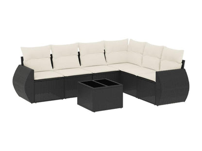 Salon de jardin 7 pcs avec coussins noir résine tressée BFNT80918