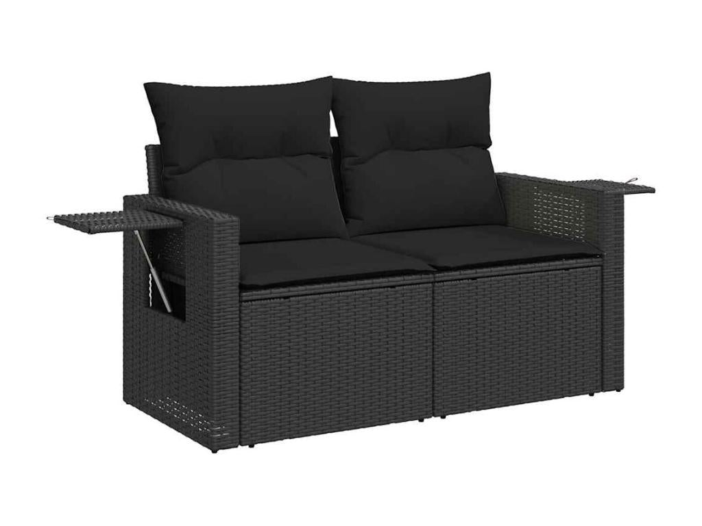 Salon de jardin 5 pcs avec coussins noir résine tressée KUYO97374