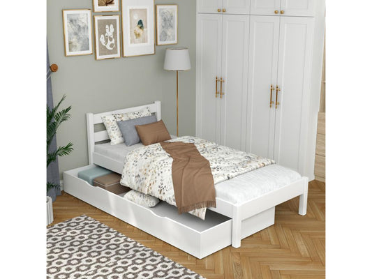 Lit simple en bois - avec tiroir N01 Blanc 100x200 PYMR66213